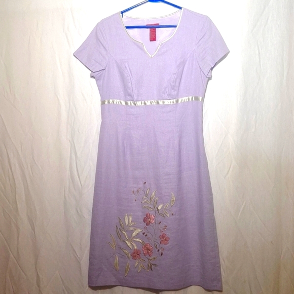 3/$20--Vintage Linen Embroidered Sheath Dress, Lavender Sz 6, NWOT - Picture 7 of 15